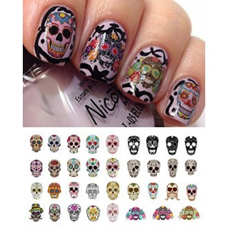 Sugar Skull Nail Decals Assortment Number 1 Water Slide Nail Art Decals- Salon Quality 5.5" X 3" Sheet!