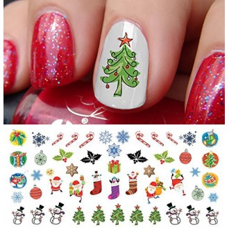 Christmas Holiday Assortment Water Slide Nail Art Decals Set 6- Salon Quality 5.5" X 3" Sheet!