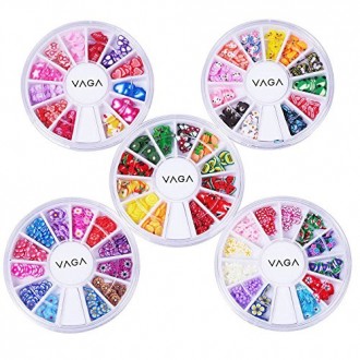 Set 5 Wheels of Nail Art Fimo Slices Decal 3d Decorations 60 Designs by Cheeky®