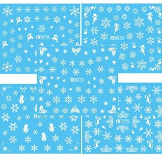 OUNONA 5pcs Nail Art Stickers Christmas Snow Nail Art Stickers Decals Decoration Snowflake Design