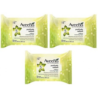 Aveeno Naturals activos positivamente radiante de maquillaje facial Limpiador Extracción Wipes, 25 ct (Pack de 3)