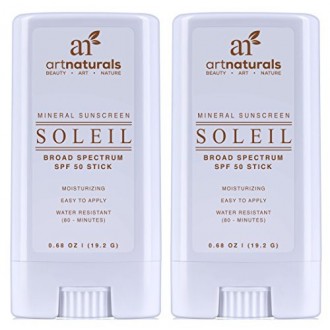 Art Naturals SPF 50 Sunscreen Stick 0.7 oz - Pack of 2 - Water Resistant 80 Minutes - With the best Natural & Organic