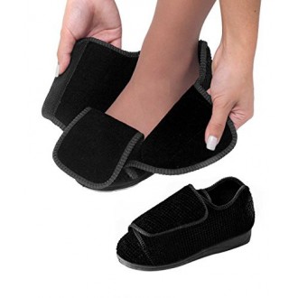 Mujeres extra extra anchas deslizadores ajustables Ancho - marca VELCRO diabéticos y 10 - Negro