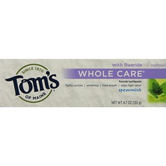 Tom's of Maine Whole Care Fluoride Toothpaste Spearmint, 4.7 Ounce, 2 Count